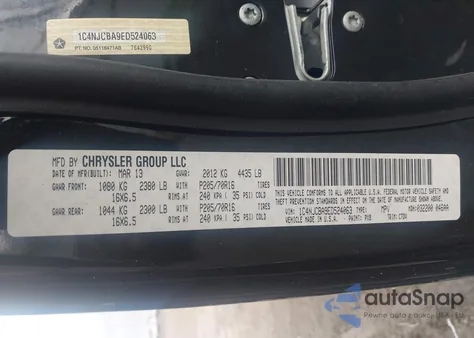 2014 Jeep Compass Sport from USA, damaged, VIN 1C4NJCBA9ED524063